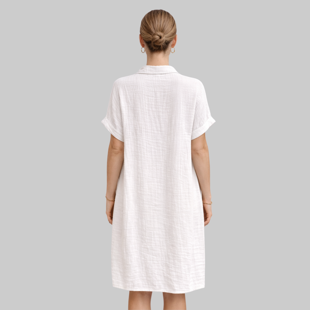 Eloise Robe Femme Mini d'Été Vintage – Robe Coton Lin avec Col V