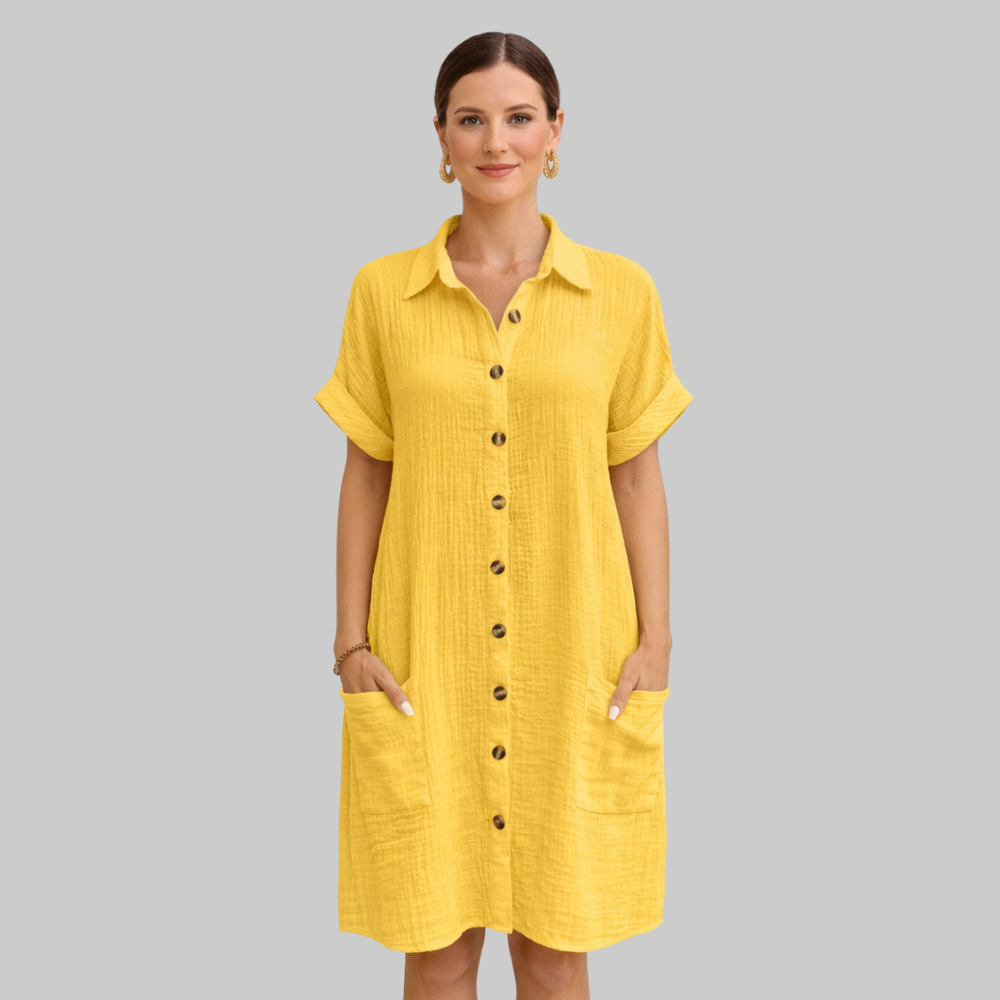 Eloise Vestido Mujer Mini de Verano Vintage – Vestido de algodón y lino con escote en V