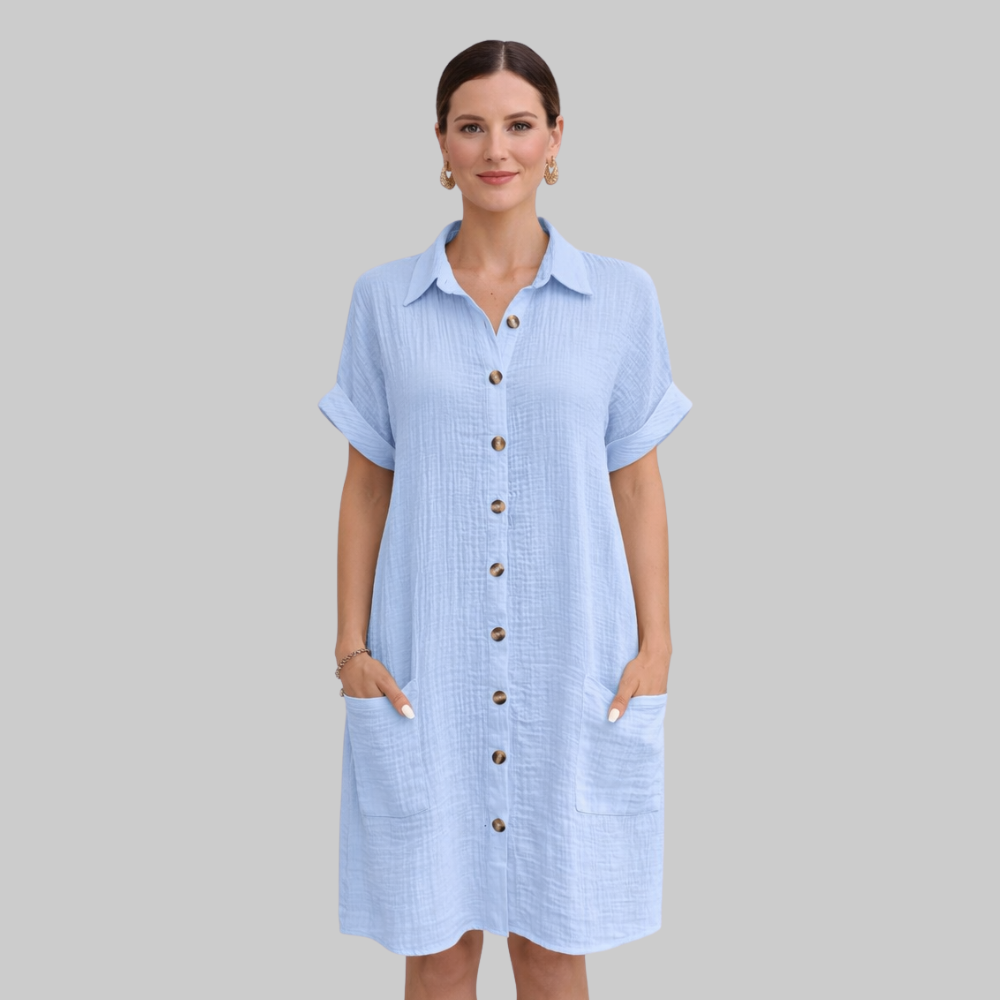 Eloise Vestido Mujer Mini de Verano Vintage – Vestido de algodón y lino con escote en V