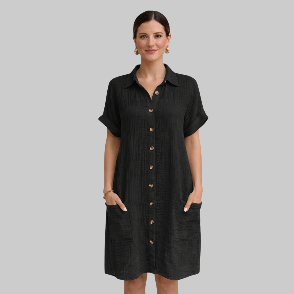 Eloise Vestido Mujer Mini de Verano Vintage – Vestido de algodón y lino con escote en V