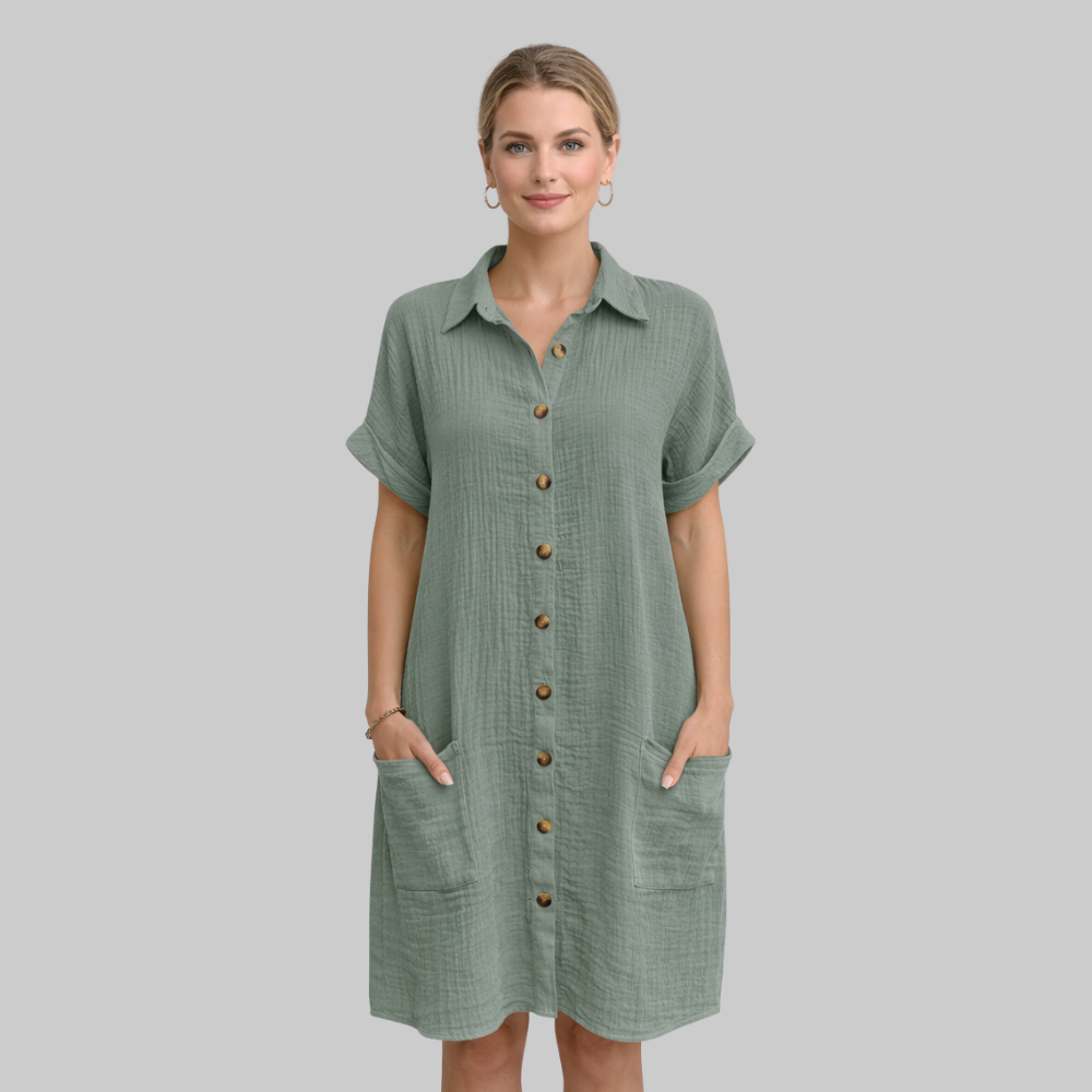 Eloise Vestido Mujer Mini de Verano Vintage – Vestido de algodón y lino con escote en V