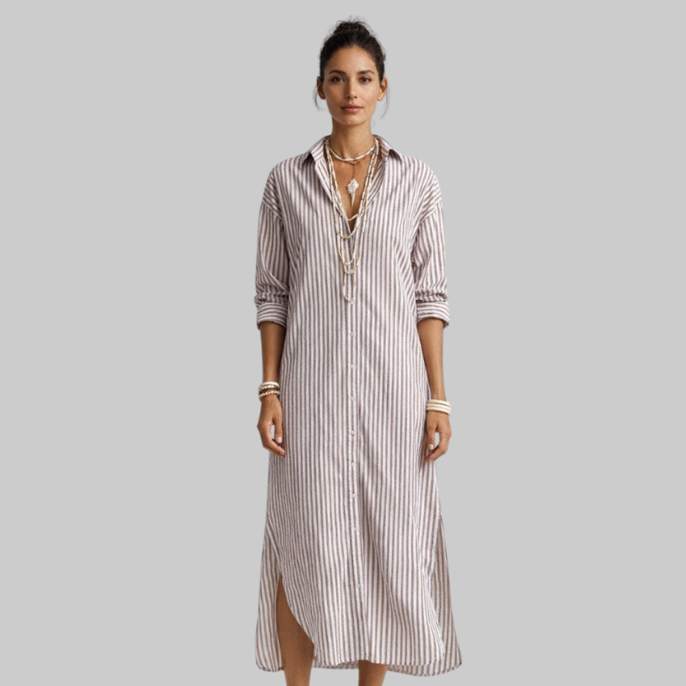 Elyra Vestido Mujer Elegante – Vestido fluido con escote en V y cinturón casual chic