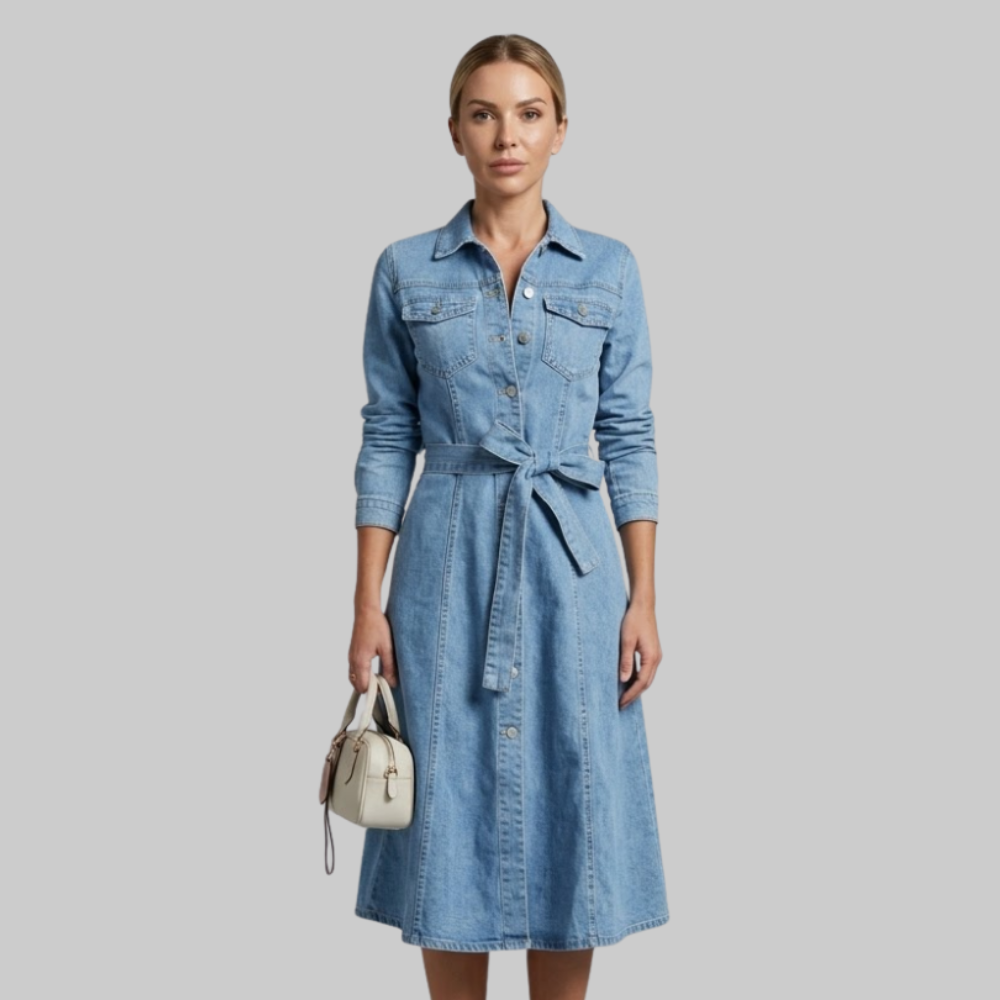 Emily Robe Femme Denim d'Été – Robe Souple avec Boutons Style Casual Chic
