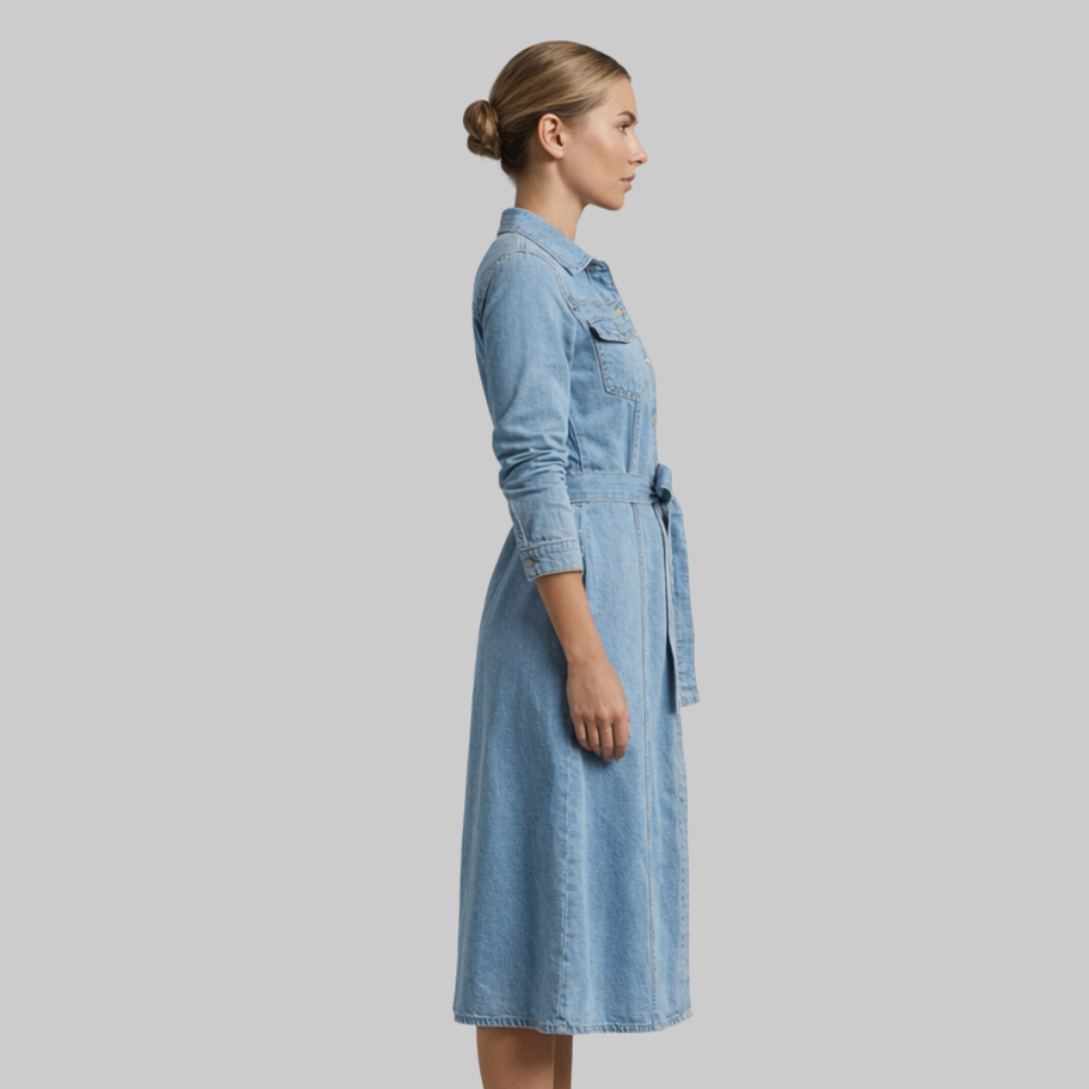 Emily Robe Femme Denim d'Été – Robe Souple avec Boutons Style Casual Chic
