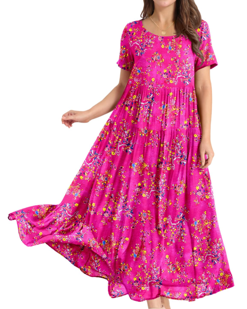 Maya Damen Maxikleid – Baumwoll-Blumenkleid mit Taschen & verstellbaren Trägern