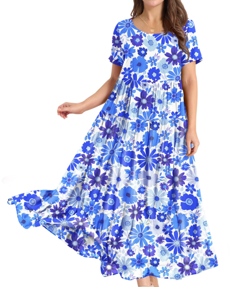 Maya Damen Maxikleid – Baumwoll-Blumenkleid mit Taschen & verstellbaren Trägern