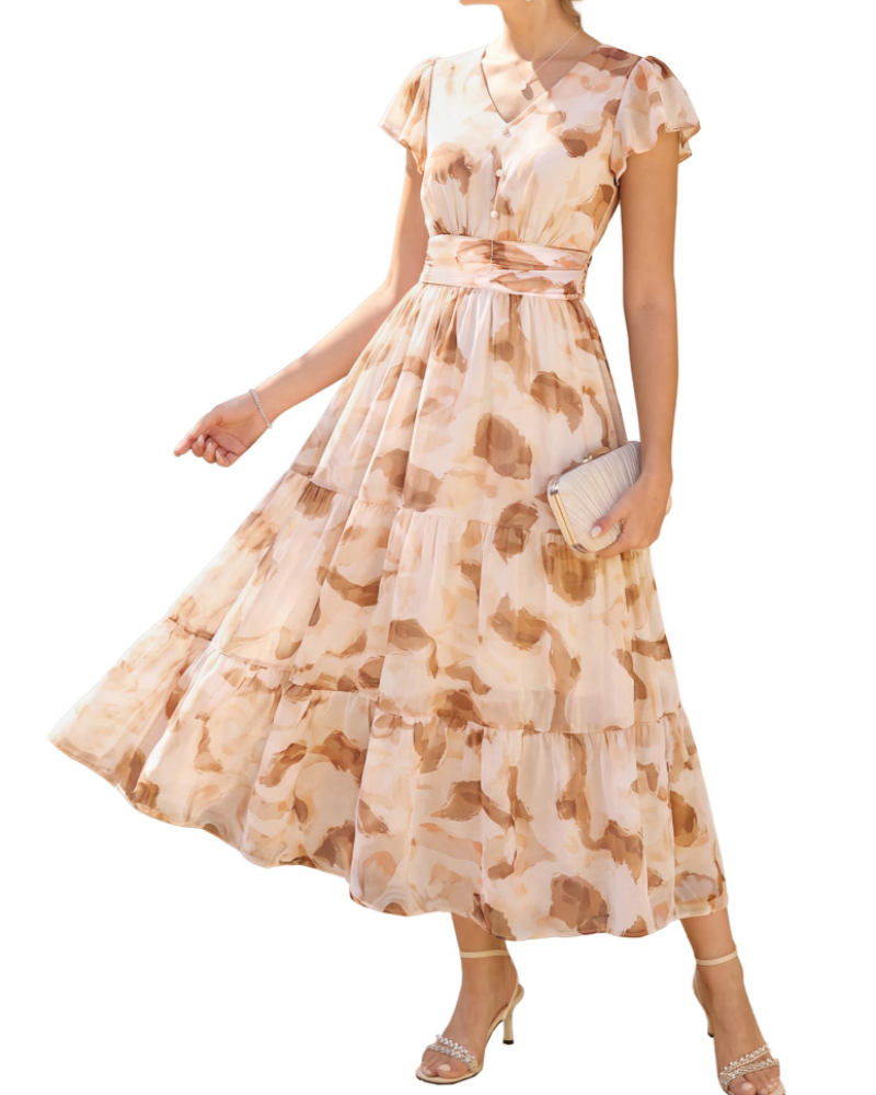Livia Abito A-Linie Damen – Blumenkleid mit V-Ausschnitt und Volantärmeln