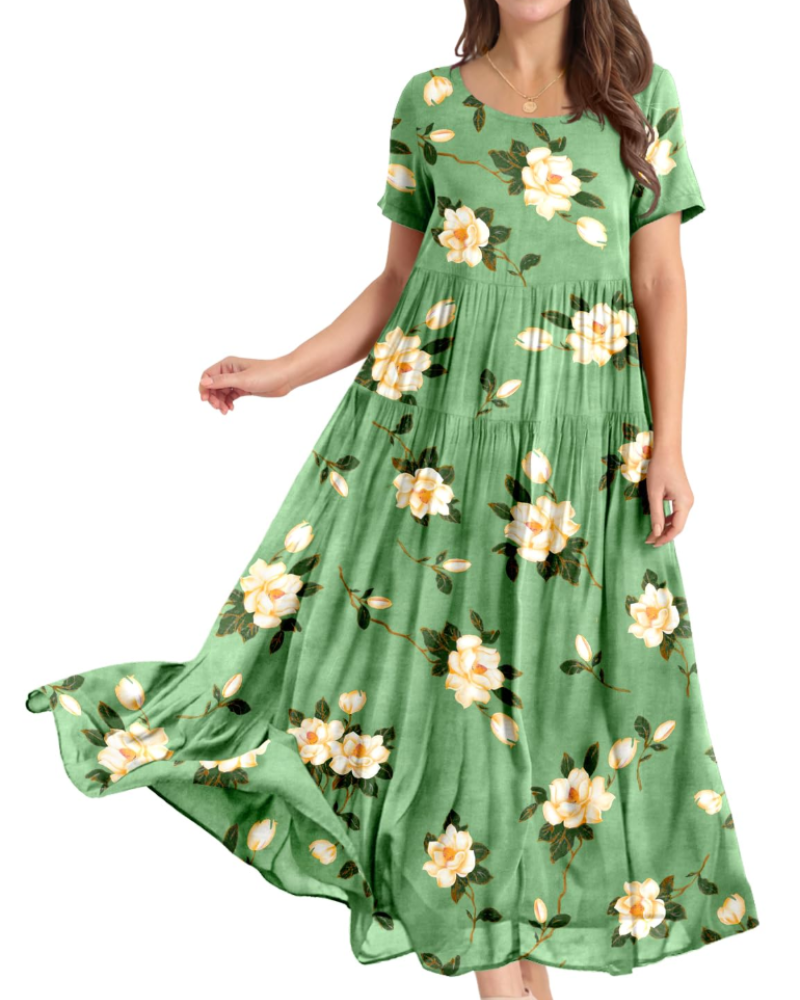 Maya Damen Maxikleid – Baumwoll-Blumenkleid mit Taschen & verstellbaren Trägern