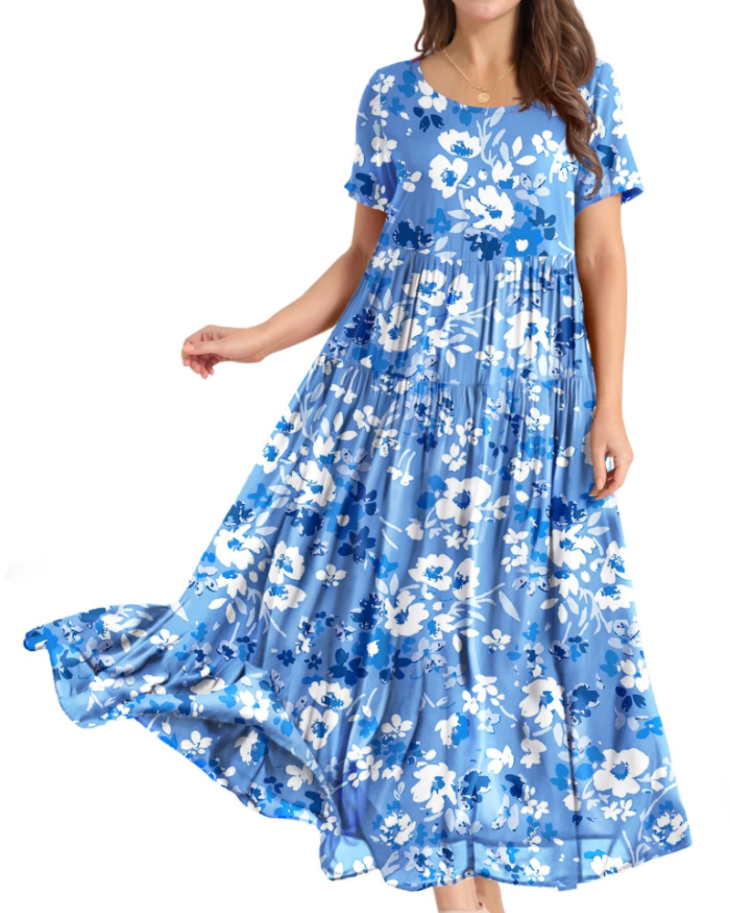 Maya Damen Maxikleid – Baumwoll-Blumenkleid mit Taschen & verstellbaren Trägern