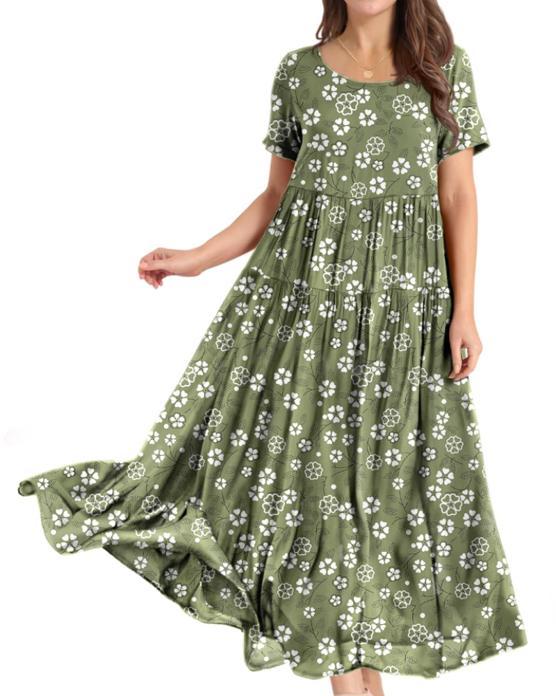 Maya Damen Maxikleid – Baumwoll-Blumenkleid mit Taschen & verstellbaren Trägern