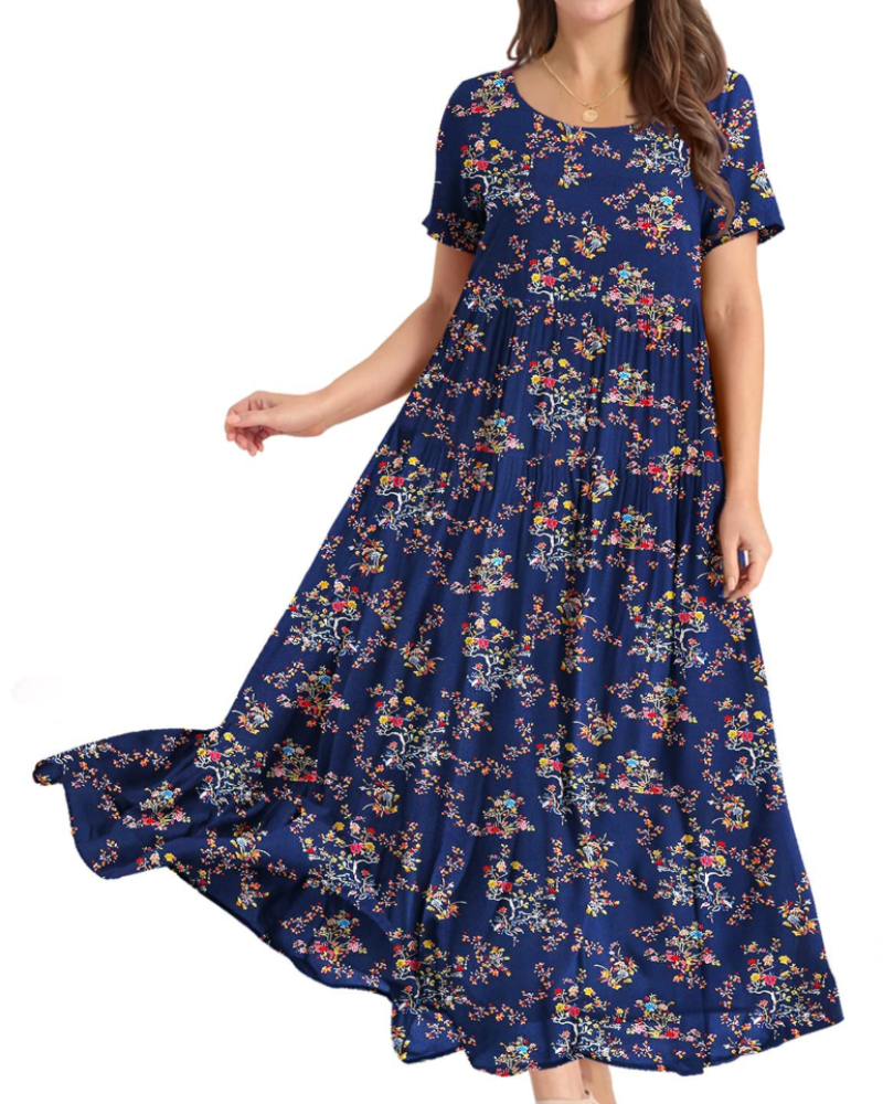 Maya Damen Maxikleid – Baumwoll-Blumenkleid mit Taschen & verstellbaren Trägern