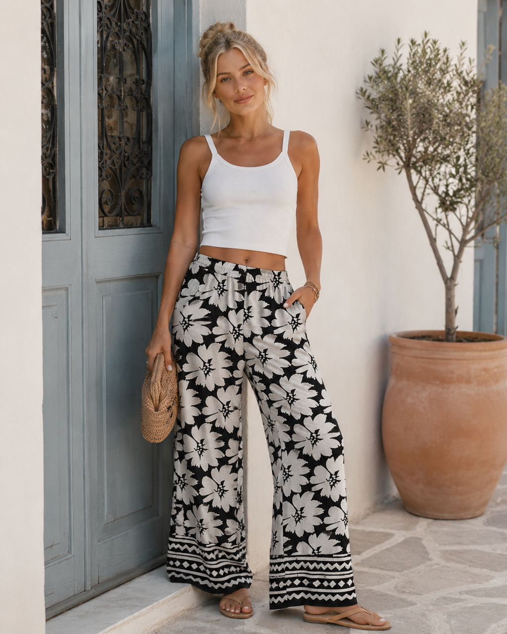 Mia Pantaloni Donna Palazzo – Gamba Larga, Vita Elasticizzata & Tessuto Fluido