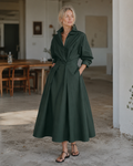 Penelope Women's Dress – Maxi Shirt Dress with Buttons, Collar, Pockets & Elastic Waist