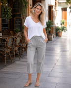 Megan Damen-Caprihose – Leinenmischung, hoher Bund, Kordelzug & Taschen
