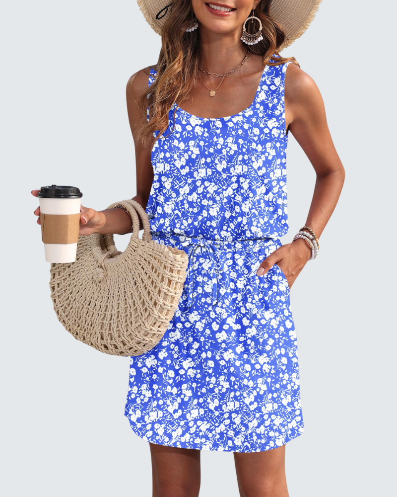 Harper Women's Summer Dress – Sleeveless Short Dress with Drawstring and Pockets