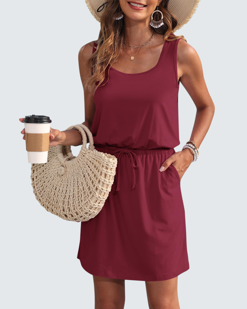Harper Women's Summer Dress – Sleeveless Short Dress with Drawstring and Pockets