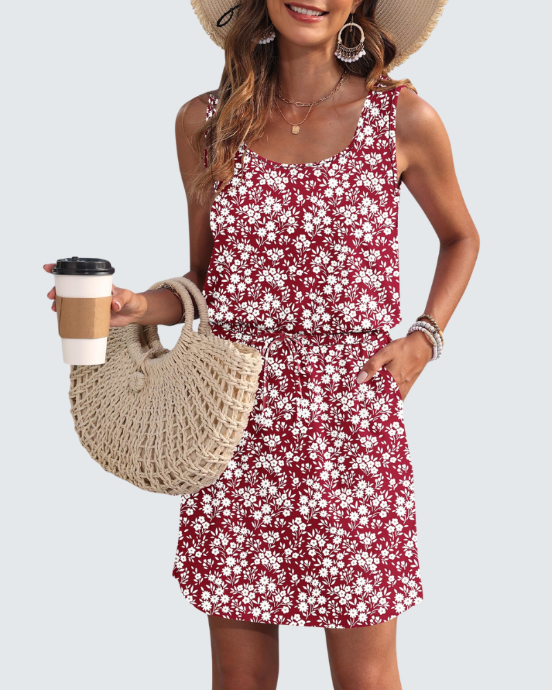 Harper Women's Summer Dress – Sleeveless Short Dress with Drawstring and Pockets