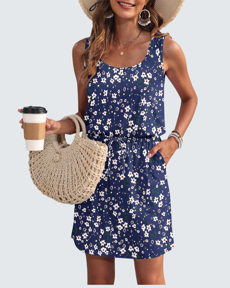 Harper Women's Summer Dress – Sleeveless Short Dress with Drawstring and Pockets