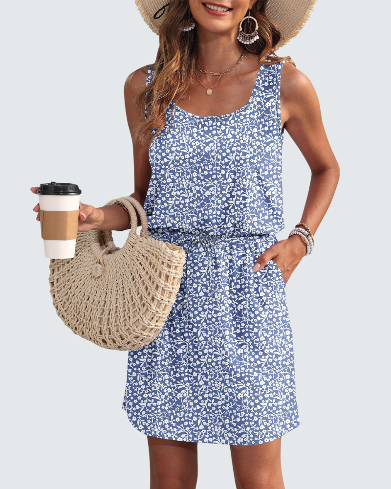 Harper Women's Summer Dress – Sleeveless Short Dress with Drawstring and Pockets