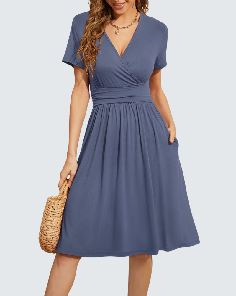 Hazel Abito Estivo Donna – Vestito Floreale con Scollo a V, Maniche Corte e Tasche