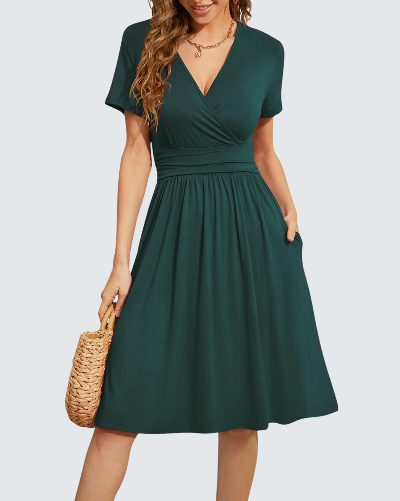Hazel Abito Estivo Donna – Vestito Floreale con Scollo a V, Maniche Corte e Tasche