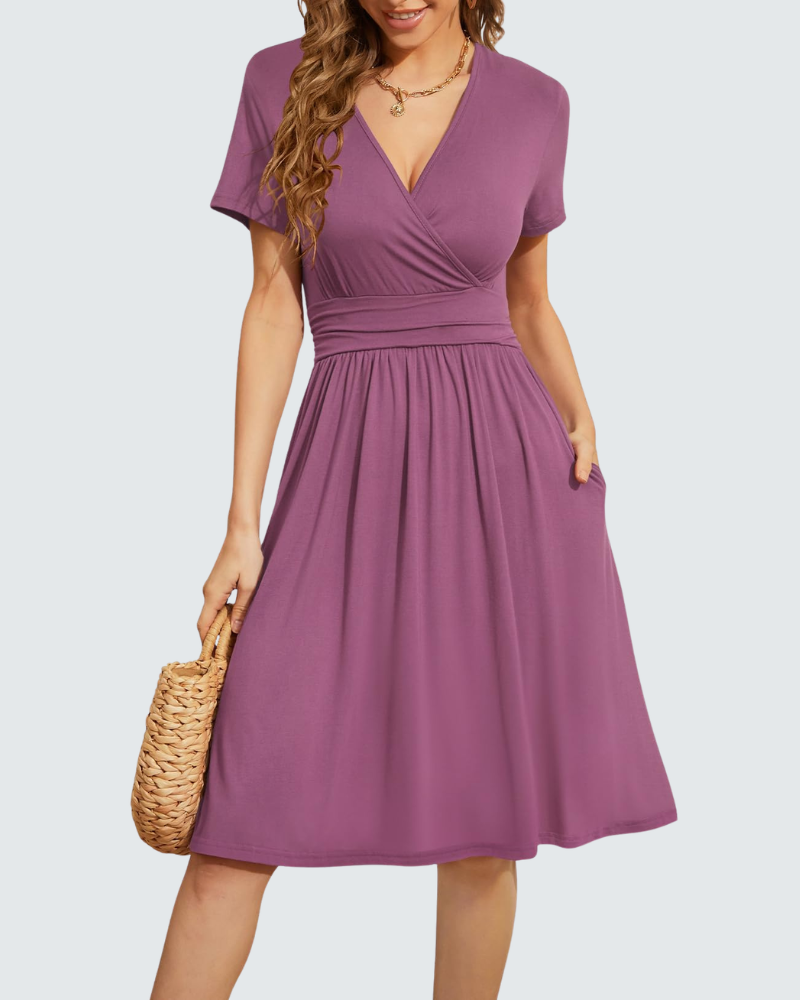 Hazel Abito Estivo Donna – Vestito Floreale con Scollo a V, Maniche Corte e Tasche