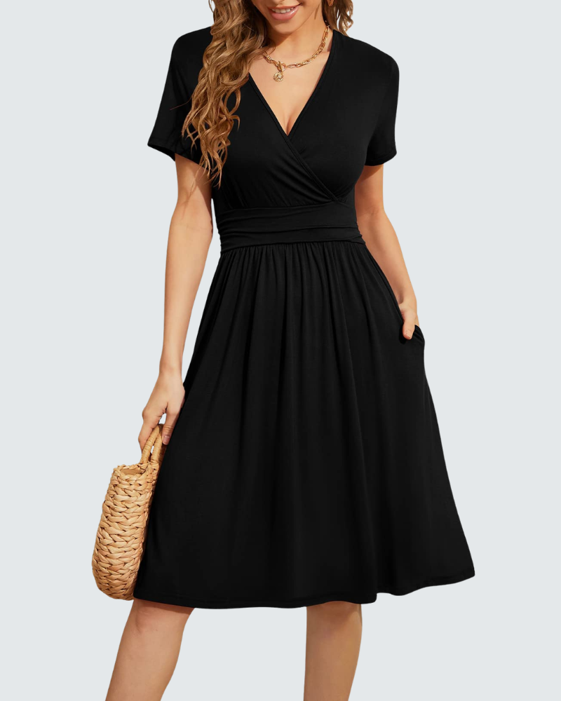 Hazel Abito Estivo Donna – Vestito Floreale con Scollo a V, Maniche Corte e Tasche