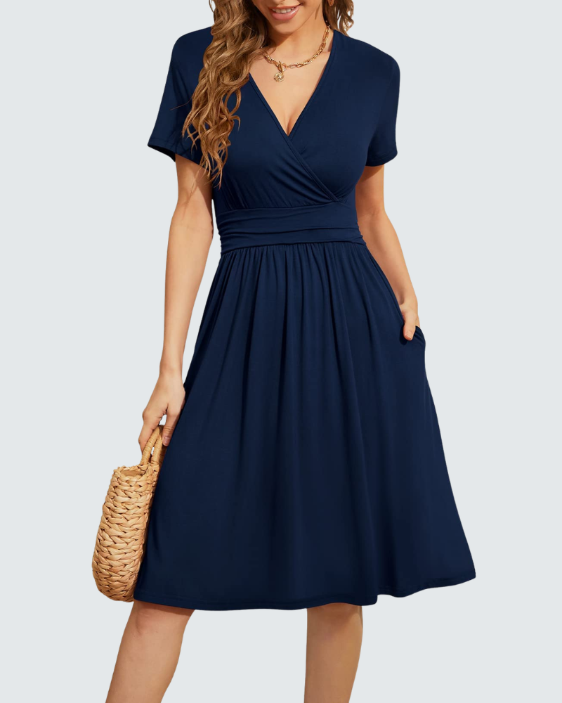 Hazel Abito Estivo Donna – Vestito Floreale con Scollo a V, Maniche Corte e Tasche