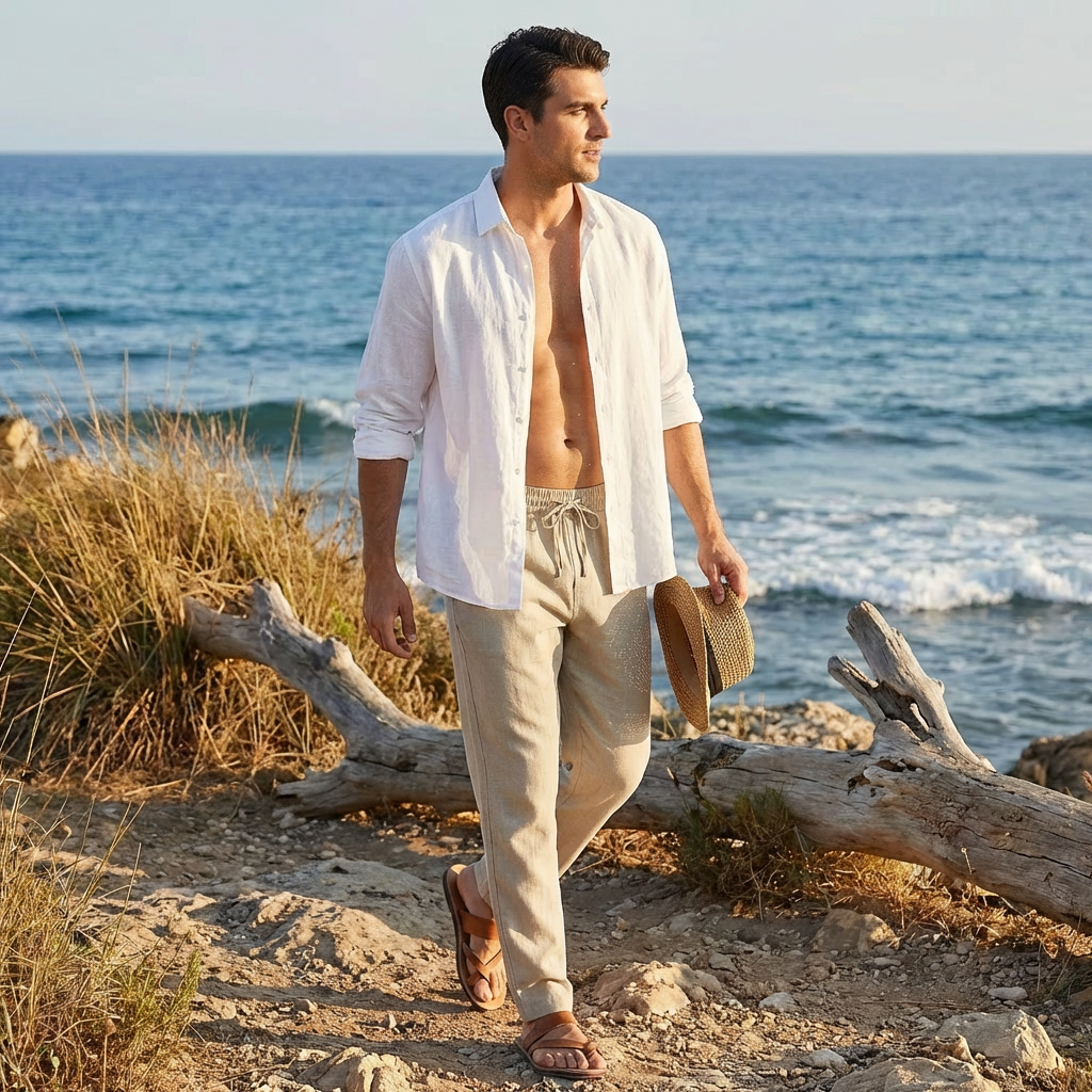 Pantalon d'été pour homme Luca – Taille avec cordon, coupe slim à la cheville, style décontracté chic