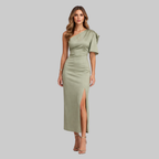 Isabella Robe Femme Satin Asymétrique – Robe Élégante Une Épaule avec Fente Haute