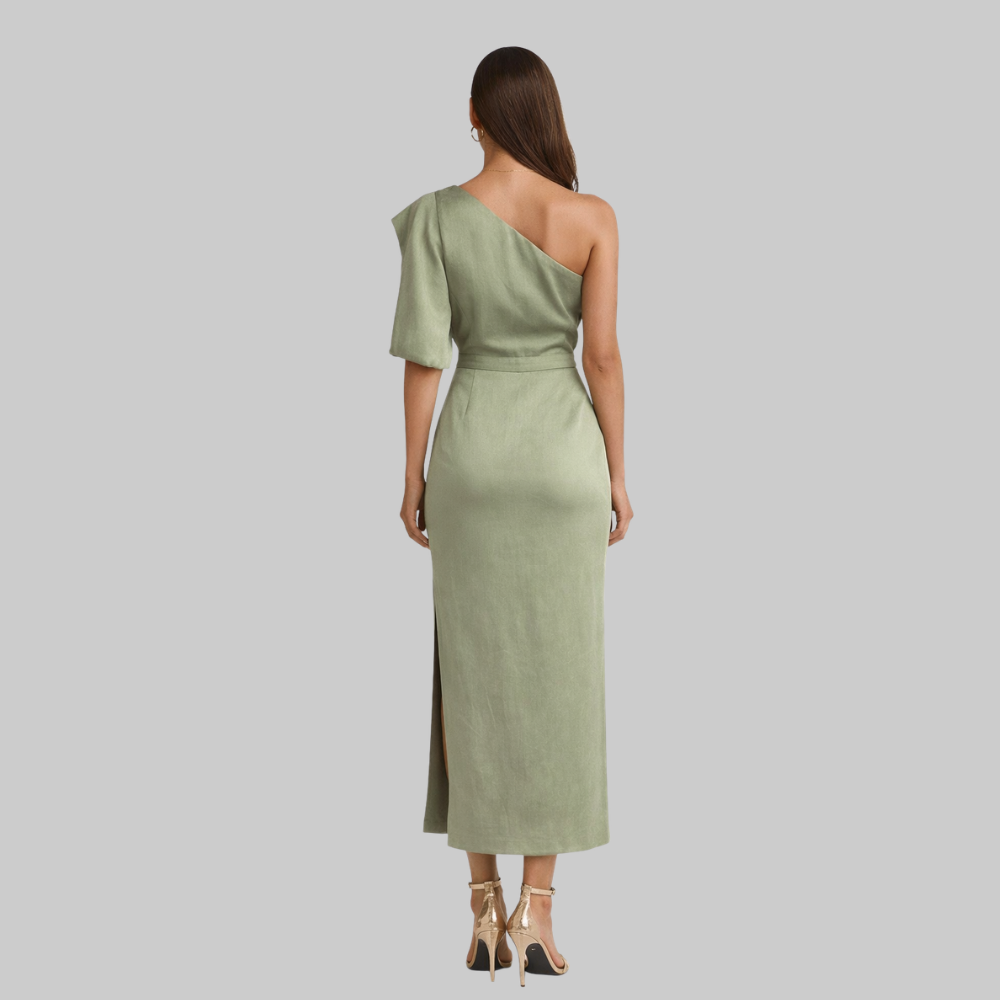 Isabella Robe Femme Satin Asymétrique – Robe Élégante Une Épaule avec Fente Haute