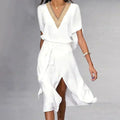 Mariselle Robe Midi Femme – Décolleté en V Élégant, Design Minimaliste & Tissu Respirant