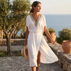 Sofía Vestido Midi para Mujer Cruzado – Escote en V, Cinturón en la Cintura, Abertura Elegante