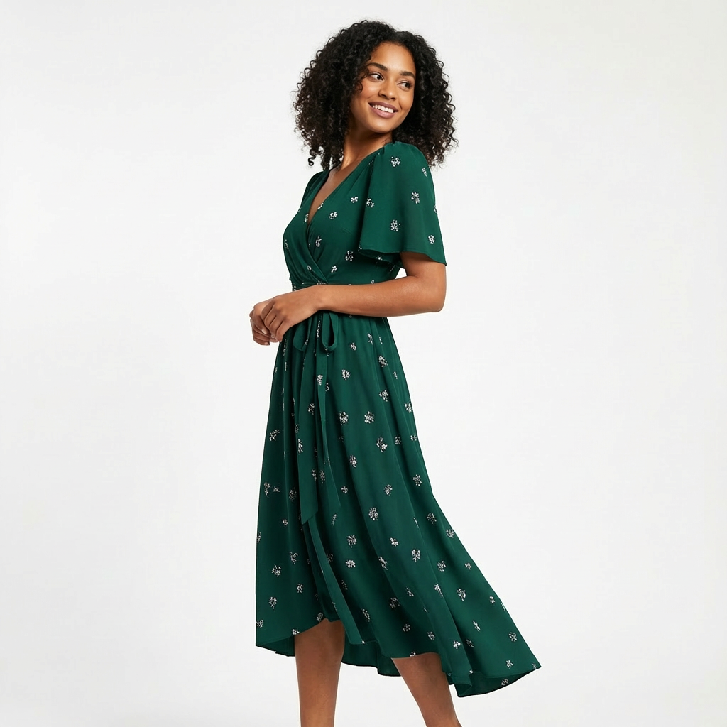 Elisa Vestido Midi Floral para Mujer – Vestido Cruzado con Escote en V Elegante de Verano