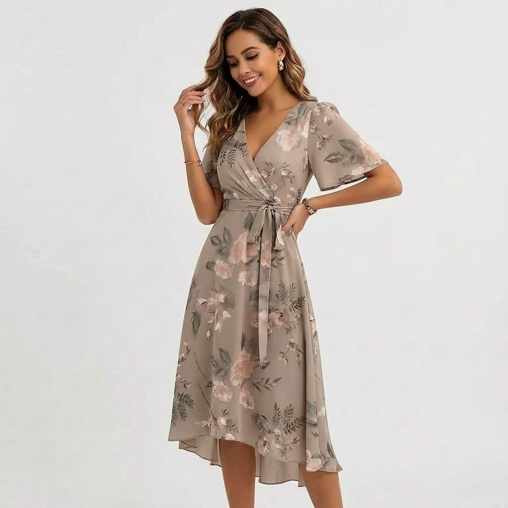 Elisa Vestido Midi Floral para Mujer – Vestido Cruzado con Escote en V Elegante de Verano