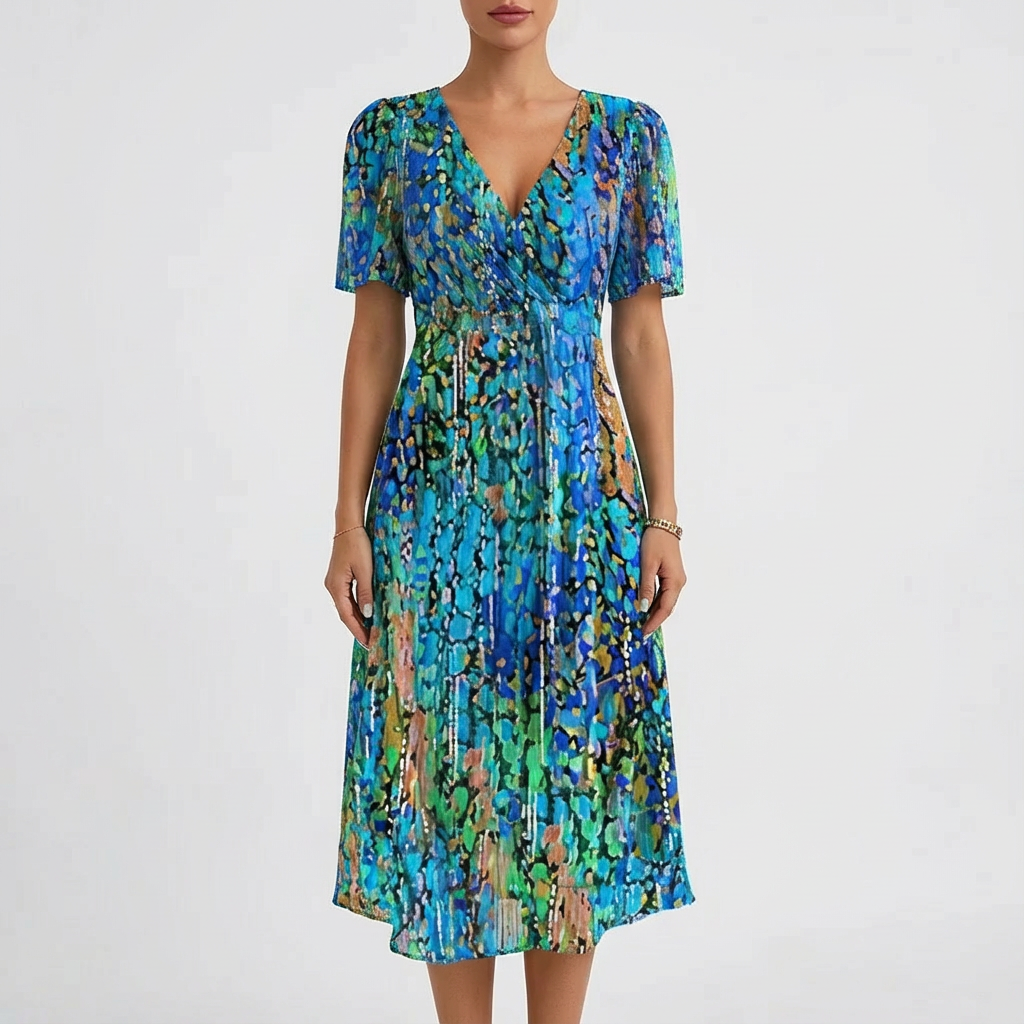 Elisa Robe Femme Midi Florale – Robe Croisée Col V Élégante d'Été