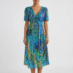 Elisa Robe Femme Midi Florale – Robe Croisée Col V Élégante d'Été