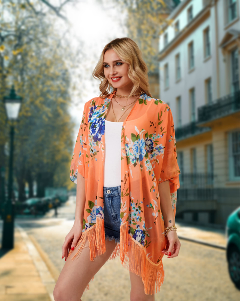 Isabel Kimono dámský – plážový přehoz z boho šifonu oversize s předním rozparkem