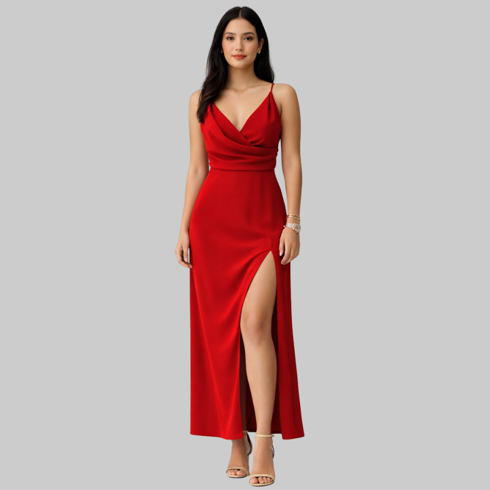Lanie Vestido Mujer Slip Dress Elegante – Vestido con escote profundo y abertura