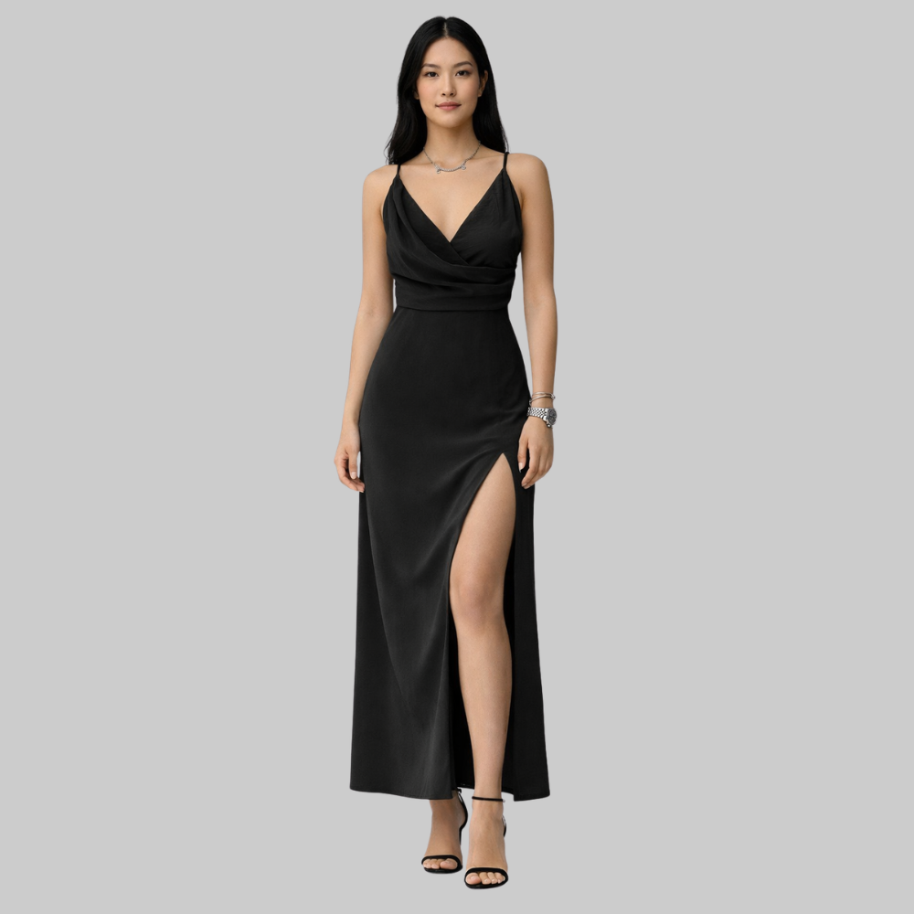 Lanie Vestido Mujer Slip Dress Elegante – Vestido con escote profundo y abertura
