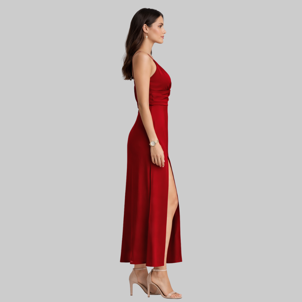 Lanie Robe Femme Slip Dress Élégante – Robe avec Décolleté Profond et Fente