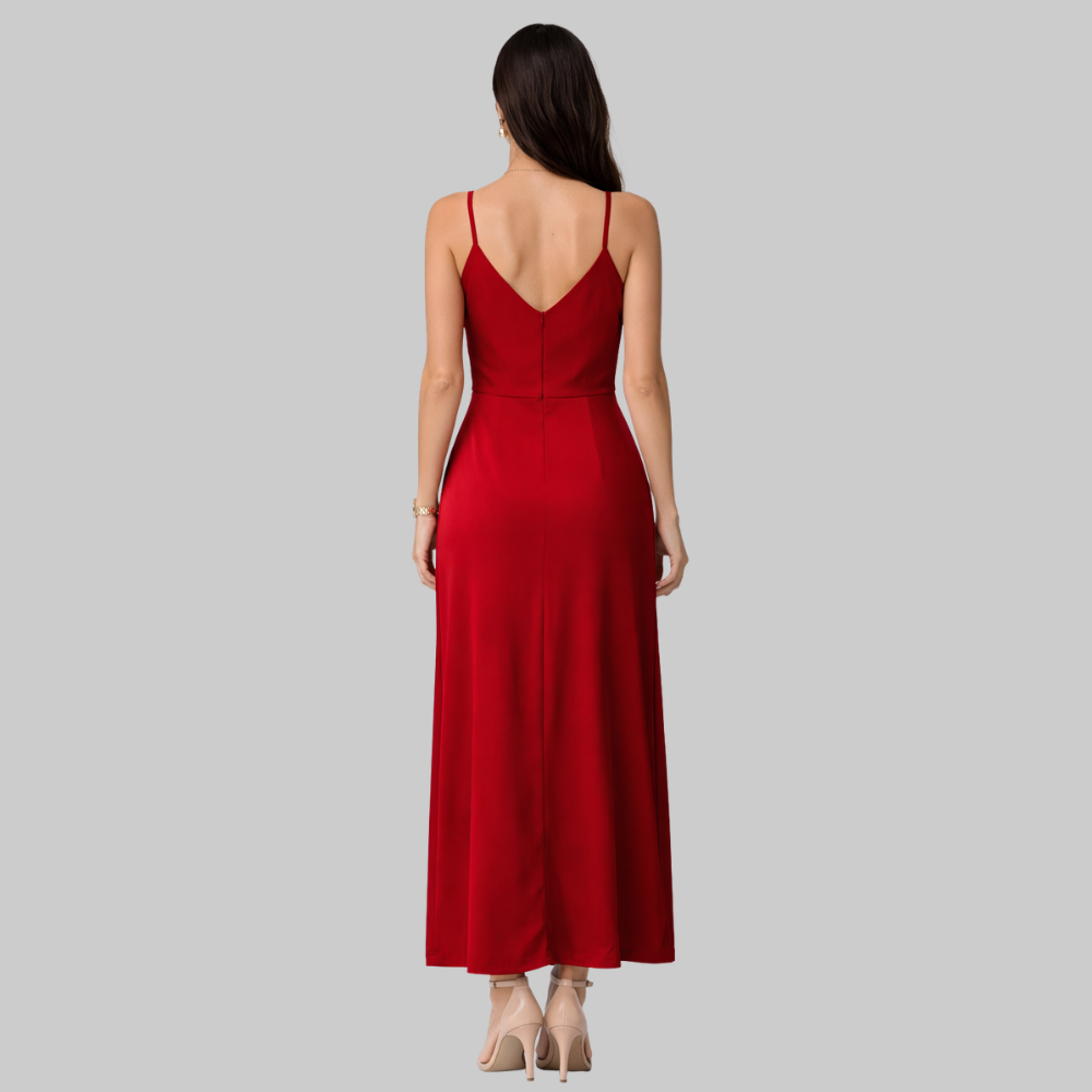 Lanie Robe Femme Slip Dress Élégante – Robe avec Décolleté Profond et Fente