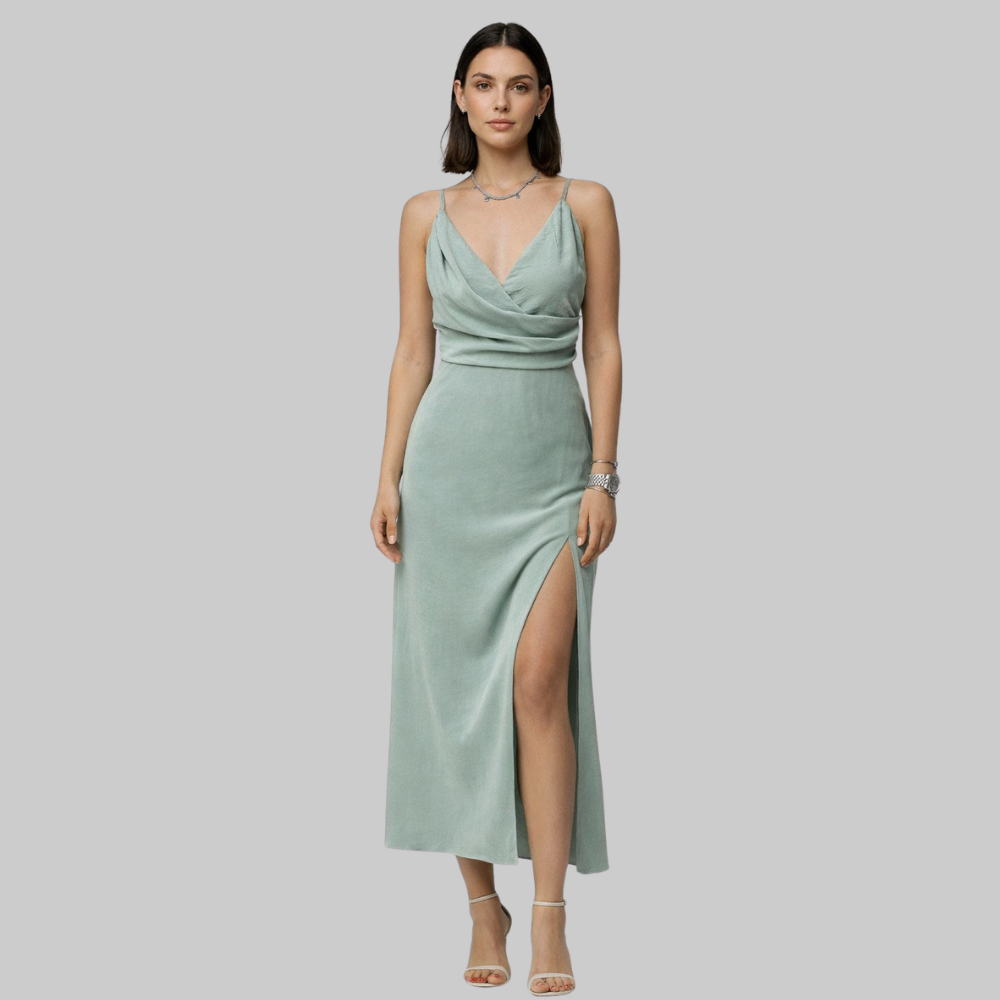 Lanie Robe Femme Slip Dress Élégante – Robe avec Décolleté Profond et Fente