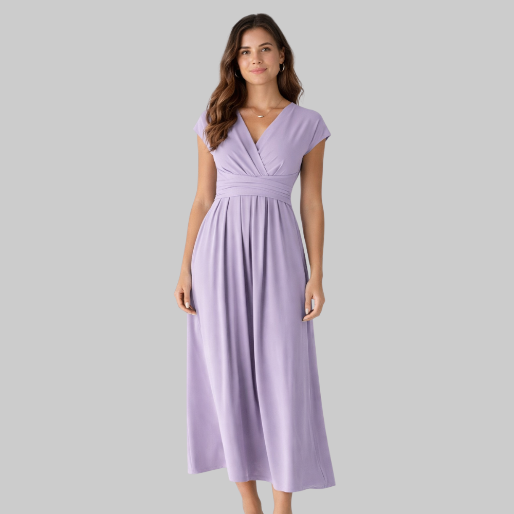 Leona Vestido Mujer Midi de Verano – Vestido con escote en V y lazo en la espalda elegante