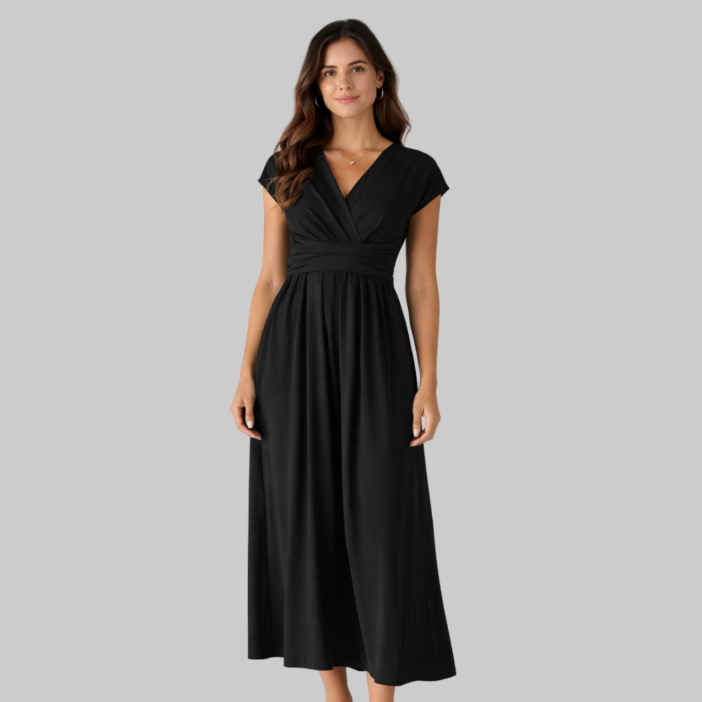 Leona Vestido Mujer Midi de Verano – Vestido con escote en V y lazo en la espalda elegante