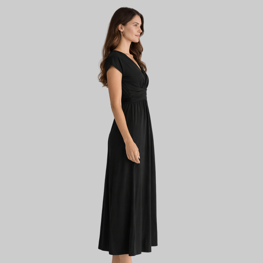 Leona Robe Femme Midi d'Été – Robe avec Col V et Nœud au Dos Élégante