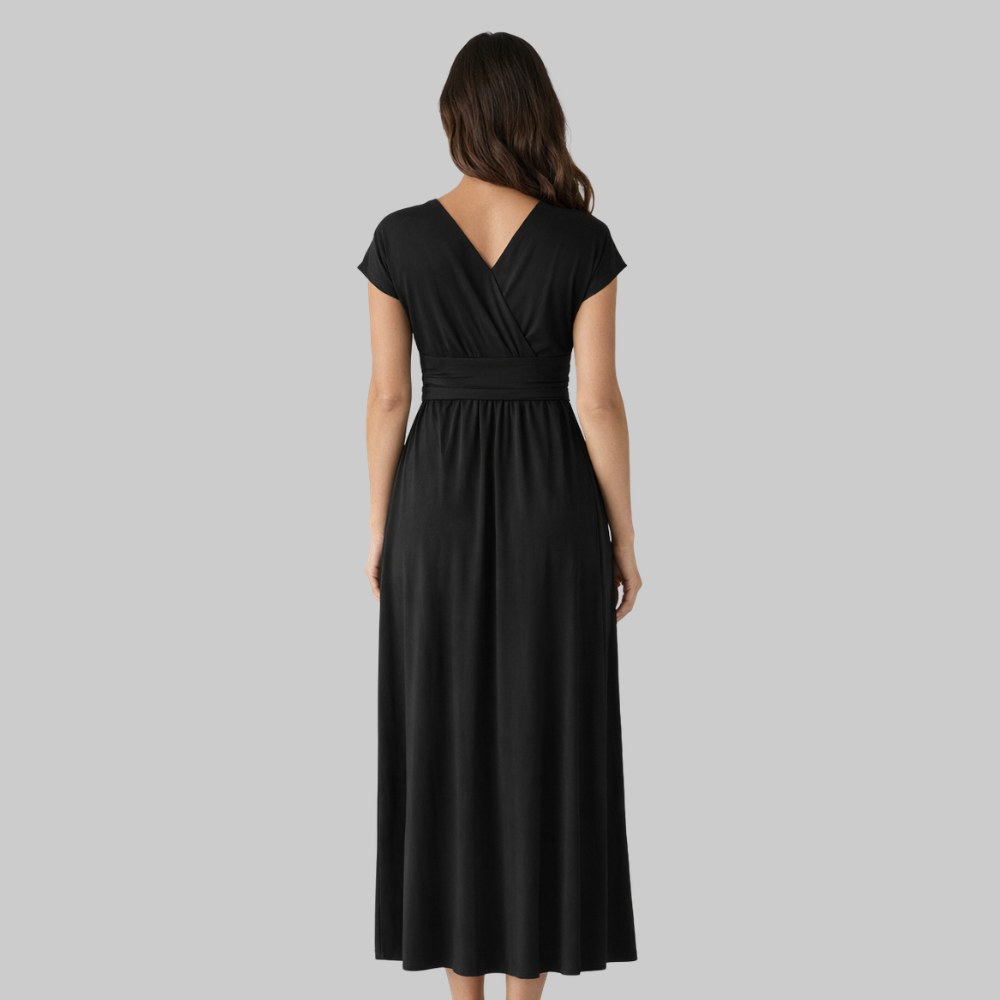 Leona Robe Femme Midi d'Été – Robe avec Col V et Nœud au Dos Élégante