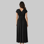 Leona Robe Femme Midi d'Été – Robe avec Col V et Nœud au Dos Élégante