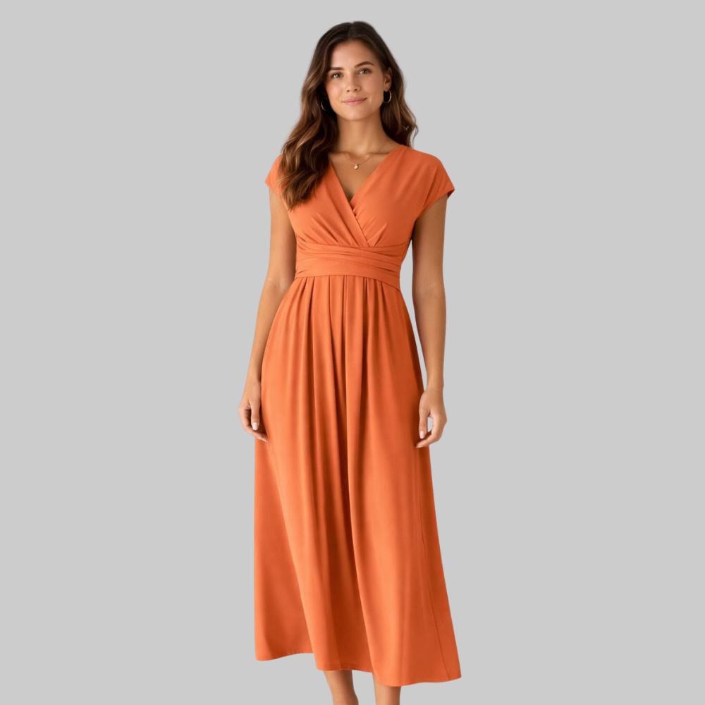 Leona Vestido Mujer Midi de Verano – Vestido con escote en V y lazo en la espalda elegante