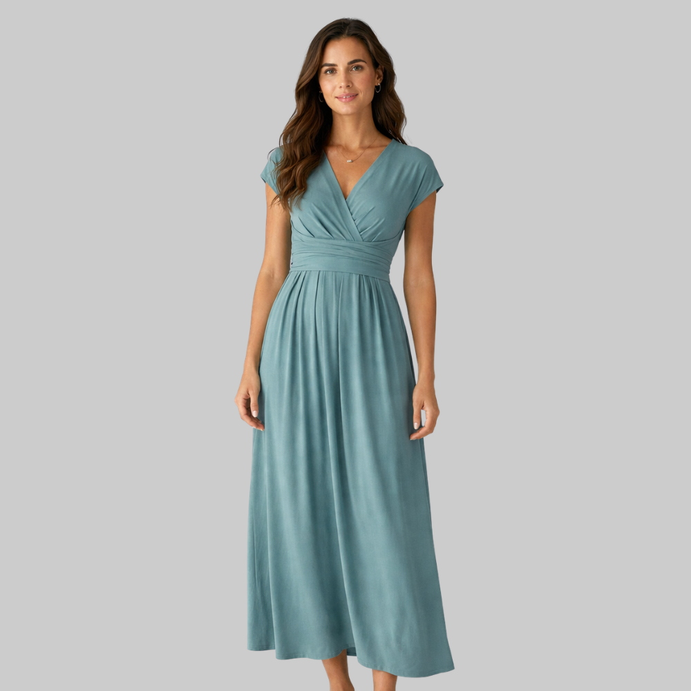 Leona Vestido Mujer Midi de Verano – Vestido con escote en V y lazo en la espalda elegante